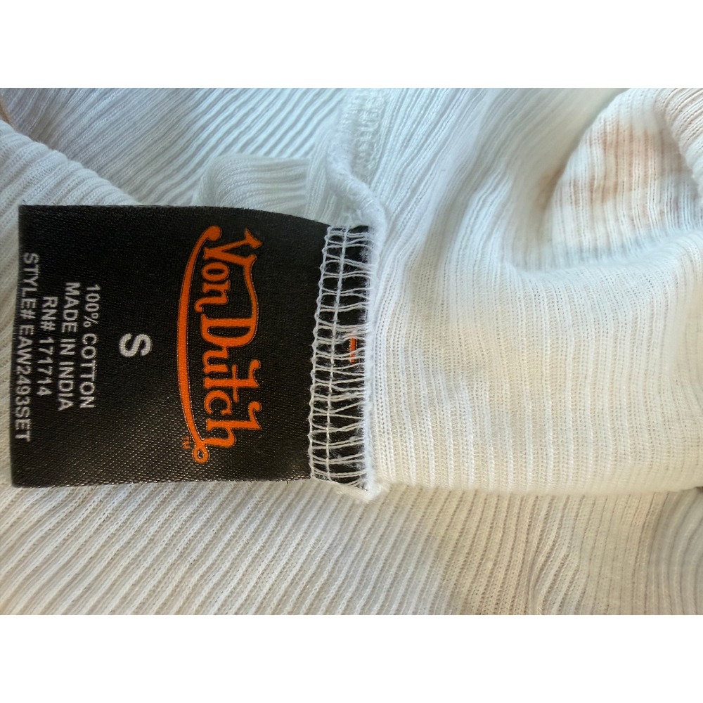 Von Dutch Camisole Women Small Y2K McBling Ribbed Lace Trim Metallic Straps Tank - Picture 6 of 7